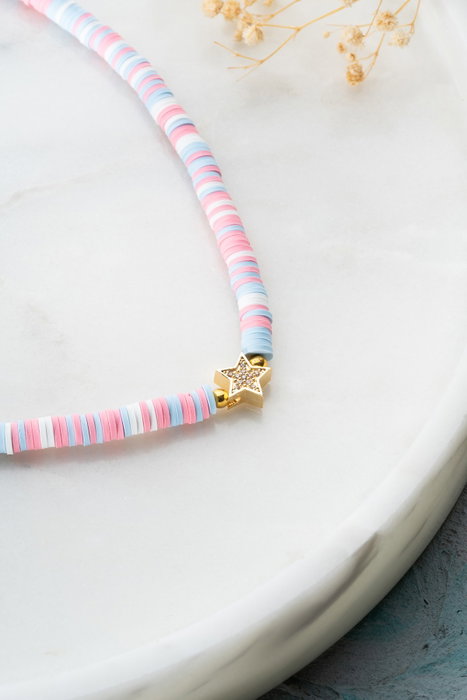 Heliophilia Silver Collar KL-0875 Multicolor con Colgantes de Estrella y Piedra